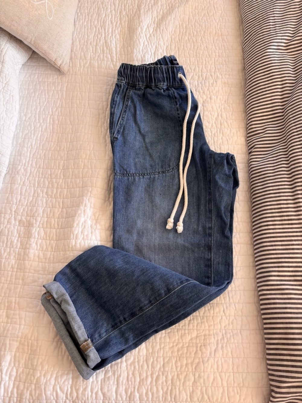 J. Crew Factory Dark Blue Cropped Denim Jogger Jeans with White Drawcord